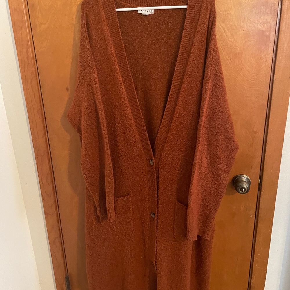 Burnt Orange Long Cardigan Duster Sweater